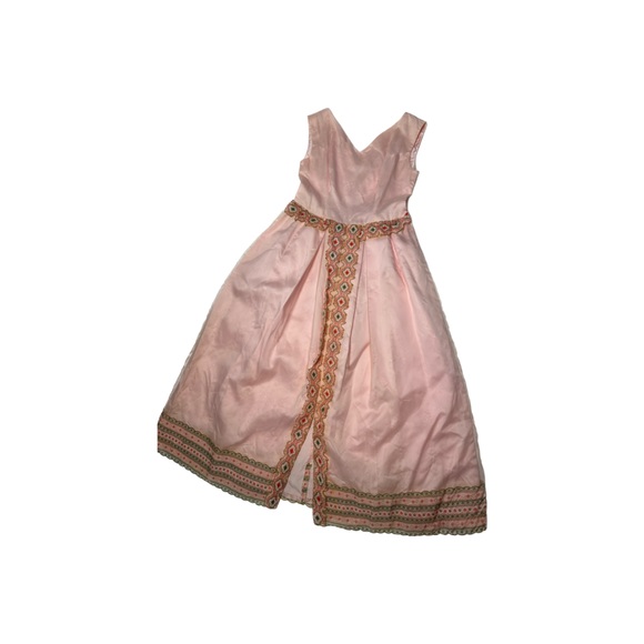 Vintage 60s Pink Floral Party Dress Formal Gown MCM - Picture 7 of 7